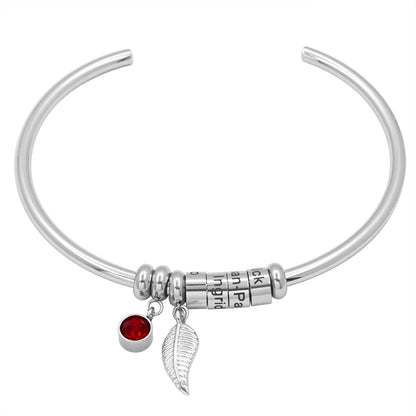 Personalised Name Beads Custom Bracelet With Leaf Birthstone - ROSOKI