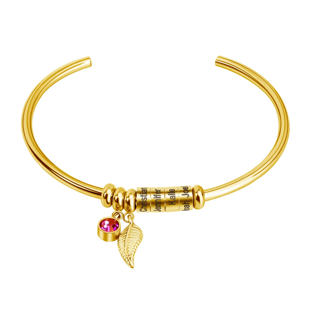 Personalised Name Beads Custom Bracelet With Leaf Birthstone - ROSOKI
