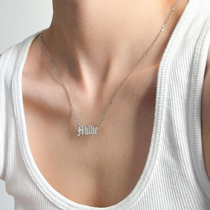 SILVER PERSONALISED OLD ENGLISH NAME NECKLACE
