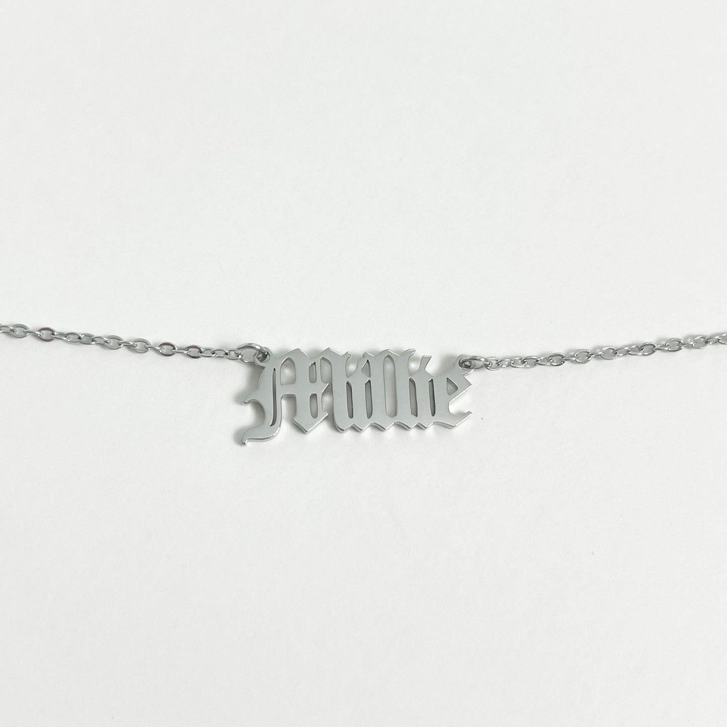 SILVER PERSONALISED OLD ENGLISH NAME NECKLACE